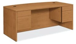HON 10500 Series Double Pedestal Desk | Bow Top | 2 Box / 2 File Drawers | 72"W | Harvest Finish