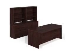HON 10500 Series Storage Workstation | Desk, Lateral, Storage, 2 Bookcases | 72"W X 98"D | Mahogany Finish