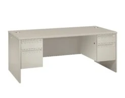 HON 38000 Series Double Pedestal Desk | 2 Box / 2 File Drawers | 72"W | Patterned Gray Laminate | Light Gray Finish