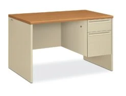 HON 38000 Series Right Pedestal Desk | 1 Box / 1 File Drawer | 48"W | Harvest Laminate | Putty Finish