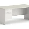 HON 38000 Series Left Pedestal Desk | 1 Box / 1 File Drawer | 72"W | Silver Mesh Laminate | Light Gray Finish -Hon Store HON 38000Series H38294L.B9.Q 045 001
