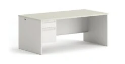 HON 38000 Series Left Pedestal Desk | 1 Box / 1 File Drawer | 72"W | Silver Mesh Laminate | Light Gray Finish