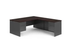 HON 38000 Series L-Workstation | Left Desk, Return | 72"W X 84"D | Mahogany Laminate | Charcoal Finish