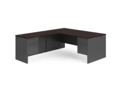 HON 38000 Series L-Workstation | Right Desk, Return | 72"W X 84"D | Mahogany Laminate | Charcoal Finish