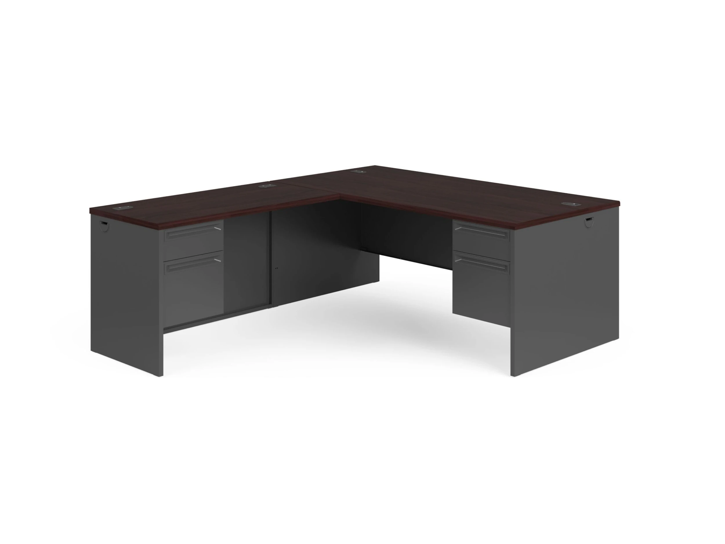 HON 38000 Series L-Workstation | Right Desk, Return | 72"W X 84"D | Mahogany Laminate | Charcoal Finish 3 HON 38000 Series L-Workstation | Right Desk, Return | 72"W X 84"D | Mahogany Laminate | Charcoal Finish