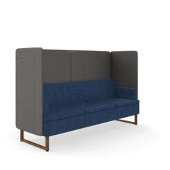 HON Astir Three Seat Lounge | High Back Screen | Navy Fabric | Lowell Ash Sled Wood Legs