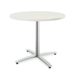 HON Between Round Table | Seated Height X-Base | 36"D | Silver Mesh Laminate | Textured Silver Finish