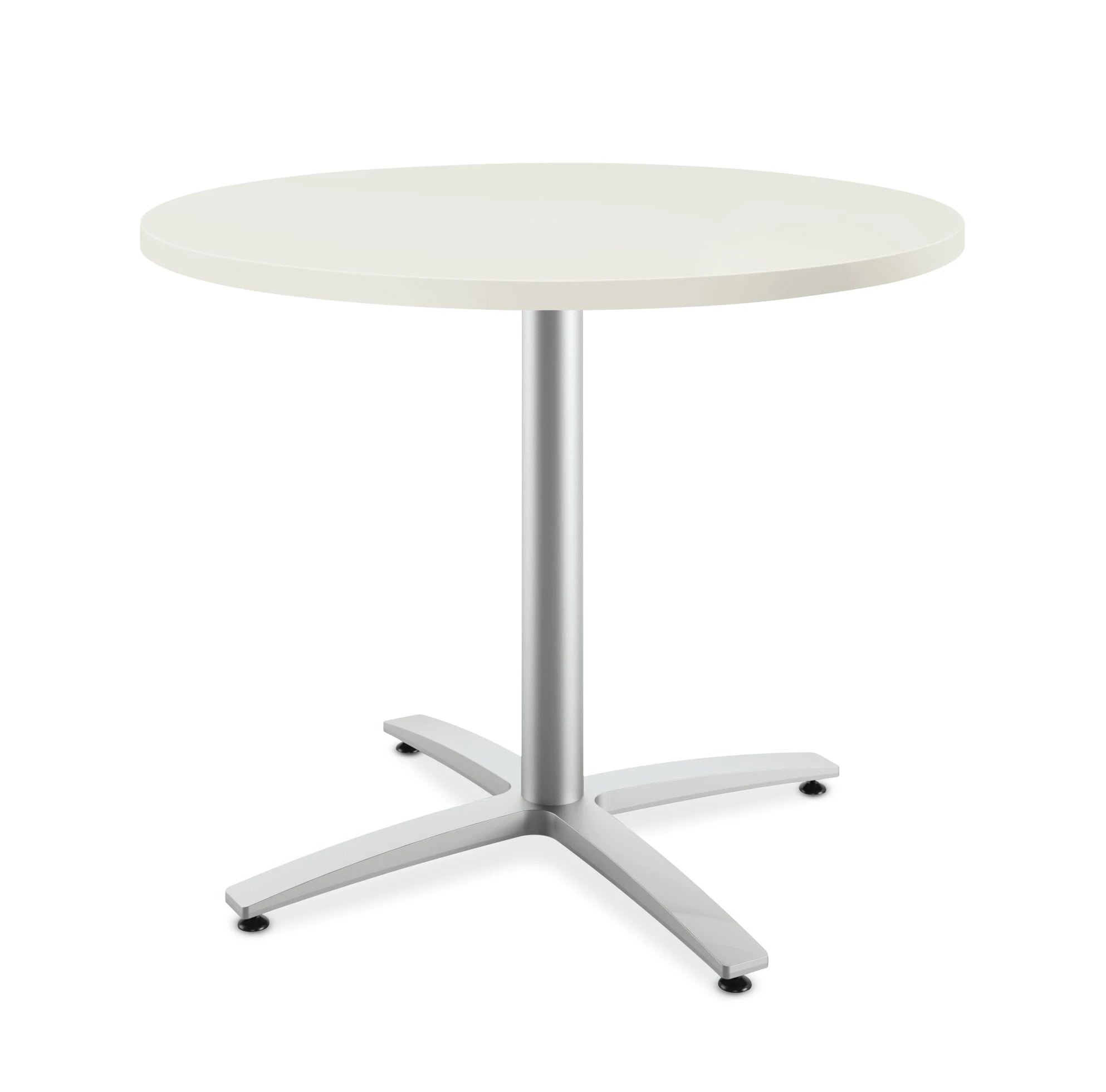 HON Between Round Table | Seated Height X-Base | 36"D | Silver Mesh Laminate | Textured Silver Finish 3 HON Between Round Table | Seated Height X-Base | 36"D | Silver Mesh Laminate | Textured Silver Finish