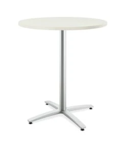 HON Between Round Table | Standing Height X-Base | 36"D | Silver Mesh Laminate | Textured Silver Finish