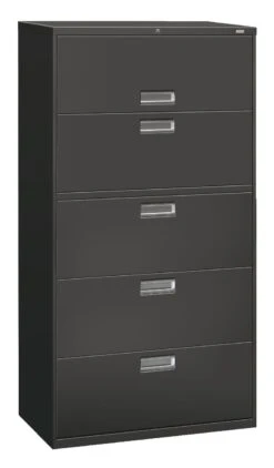 HON Brigade 600 Series Lateral File | 5 Drawers | Aluminum Pull | 36"W | Charcoal Finish