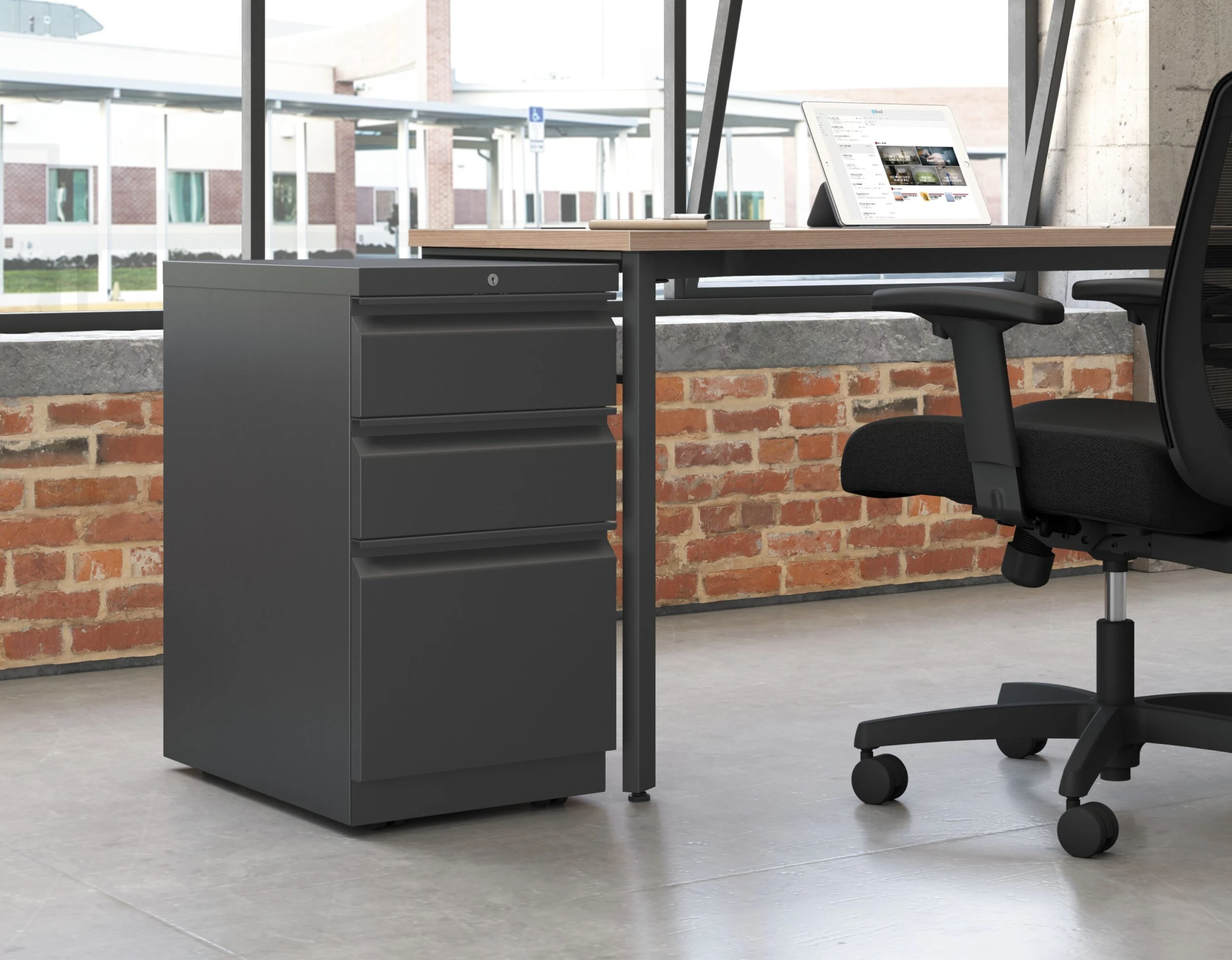 HON Brigade Mobile Pedestal | 2 Box / 1 File Drawer | Radius Pull | 15"W | Charcoal Finish 4 HON Brigade Mobile Pedestal | 2 Box / 1 File Drawer | Radius Pull | 15"W | Charcoal Finish - Image 2