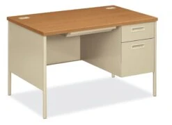 HON Metro Classic Small Office Desk | 1 Box / 1 File Drawer | 48"W | Harvest Laminate | Putty Finish