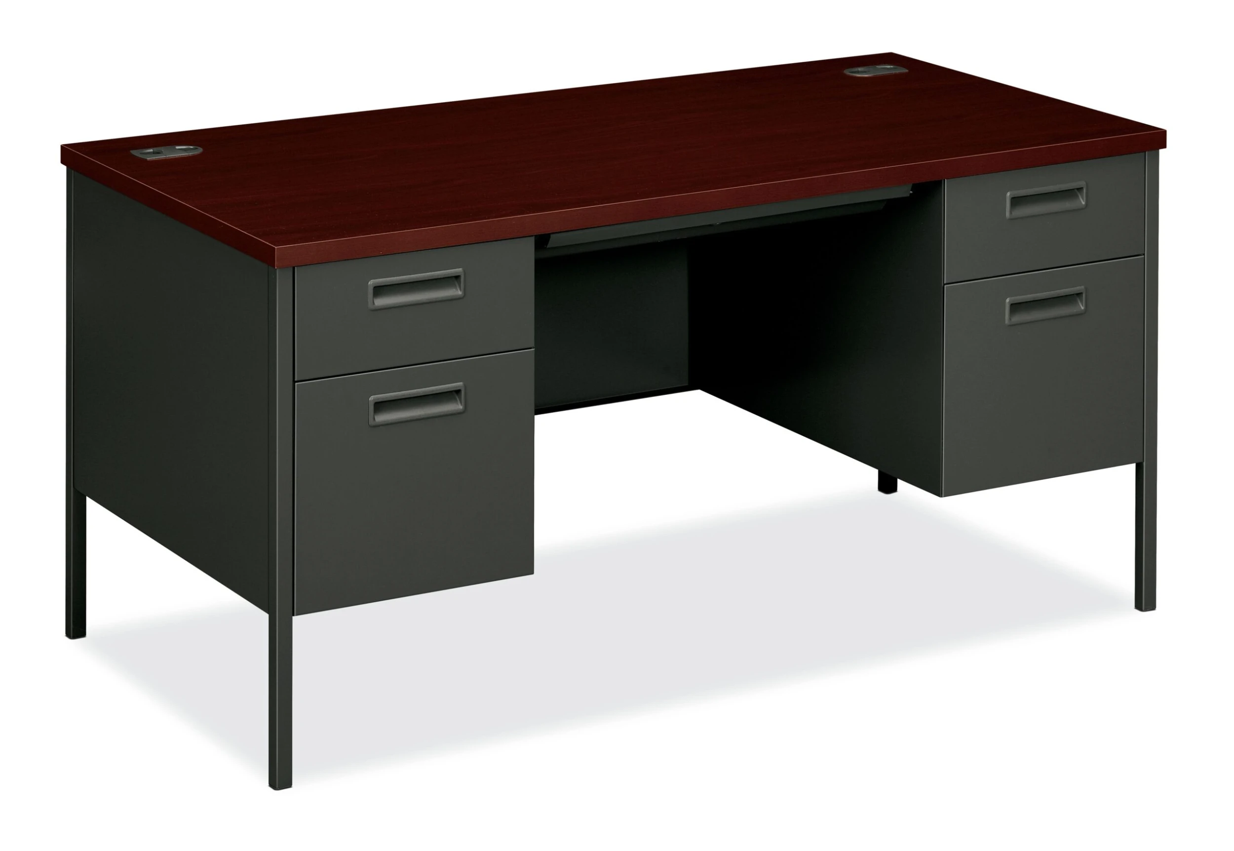 HON Metro Classic Double Pedestal Desk | 2 Box / 2 File Drawers | 60"W | Mahogany Laminate | Charcoal Finish 3 HON Metro Classic Double Pedestal Desk | 2 Box / 2 File Drawers | 60"W | Mahogany Laminate | Charcoal Finish