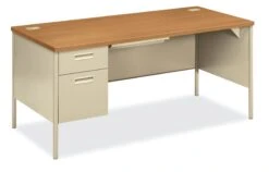 HON Metro Classic Left Pedestal Desk | 1 Box / 1 File Drawer | 66"W | Harvest Laminate | Putty Finish