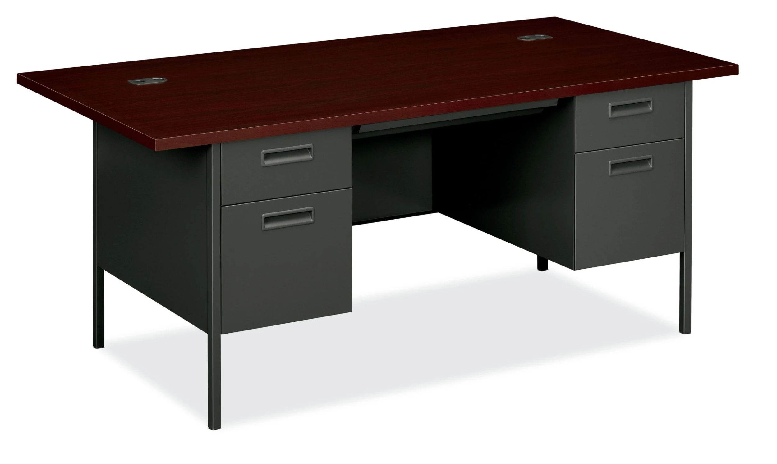 HON Metro Classic Double Pedestal Desk | 2 Box / 2 File Drawers | 72"W | Mahogany Laminate | Charcoal Finish 3 HON Metro Classic Double Pedestal Desk | 2 Box / 2 File Drawers | 72"W | Mahogany Laminate | Charcoal Finish