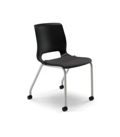 HON Motivate Stacking Chair | Onyx Shell | Textured Platinum Frame | Black Fabric | 2 Per Carton