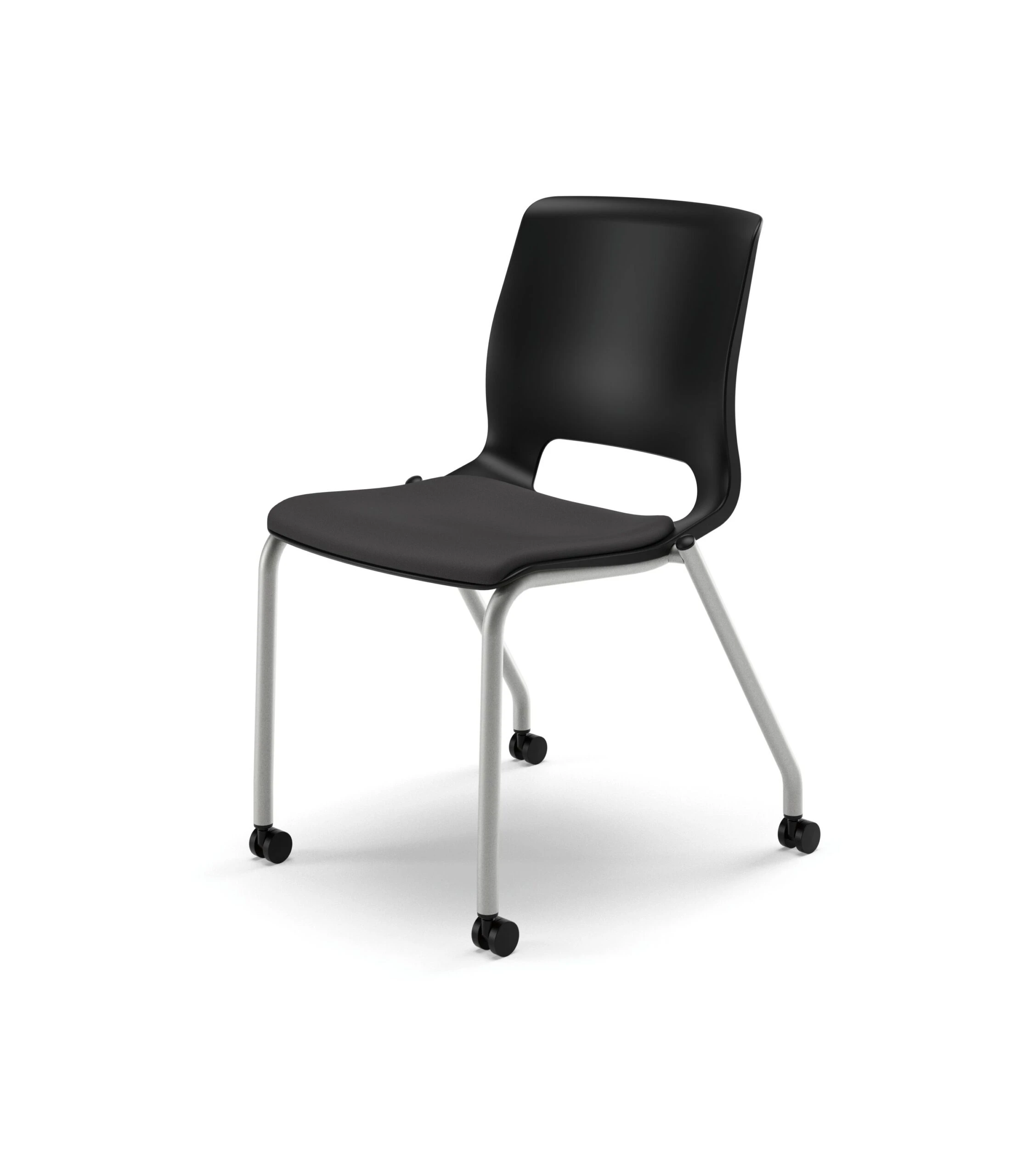 HON Motivate Stacking Chair | Onyx Shell | Textured Platinum Frame | Black Fabric | 2 Per Carton 4 HON Motivate Stacking Chair | Onyx Shell | Textured Platinum Frame | Black Fabric | 2 Per Carton - Image 2