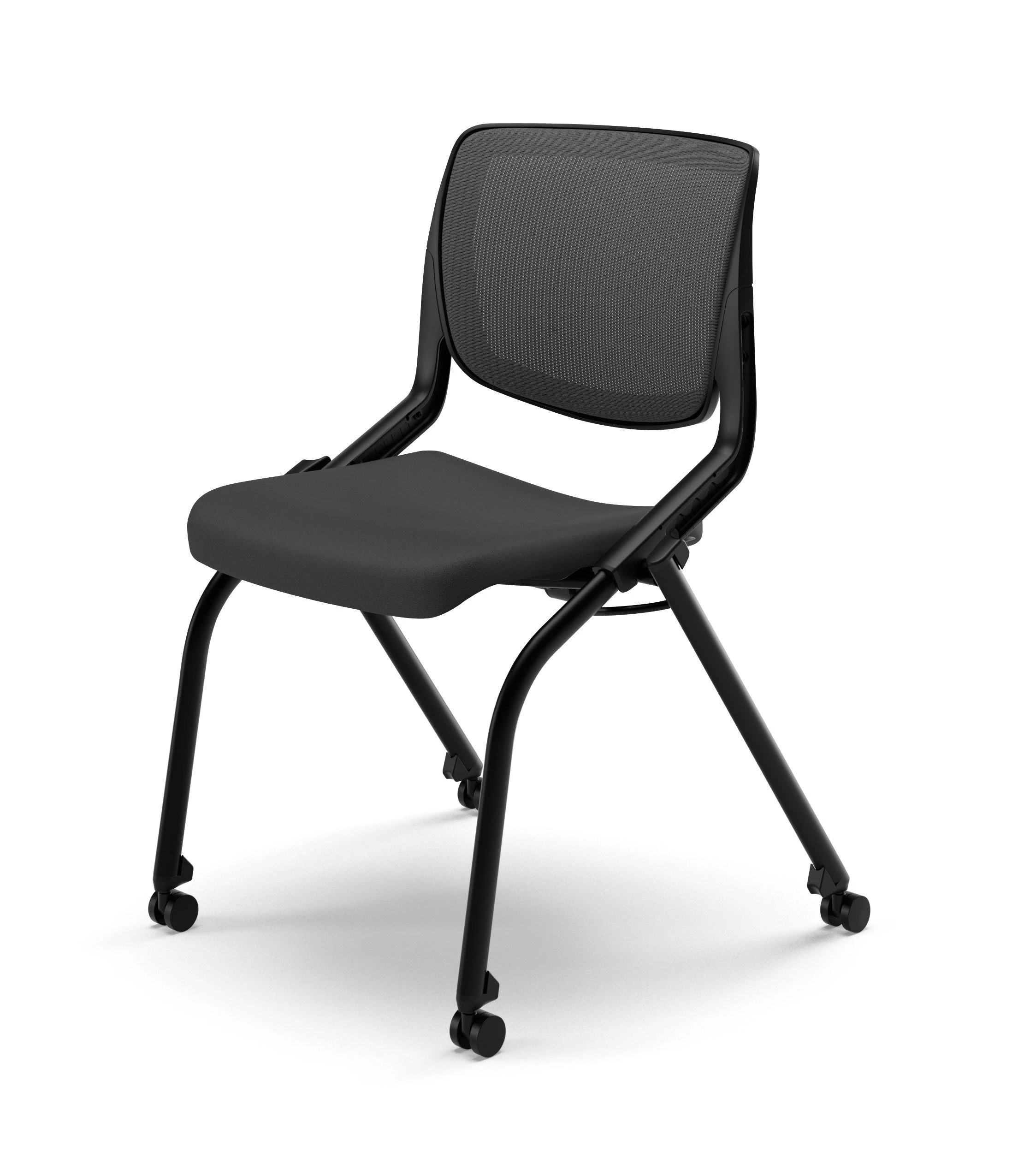 HON Motivate Knit Mesh Back Nesting Stacking Chair | Black Mesh Back | Onyx Shell | Black Frame | Black Fabric 4 HON Motivate Knit Mesh Back Nesting Stacking Chair | Black Mesh Back | Onyx Shell | Black Frame | Black Fabric - Image 2