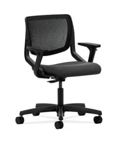 HON Motivate Task Chair | Black 4-way Stretch Back | Adjustable Arms | Iron Ore Fabric