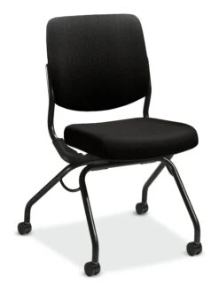 HON Perpetual Upholstered Back Nesting Chair | Flex Motion | Casters | Black Frame | Black Fabric
