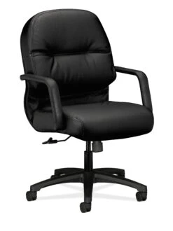 HON Pillow-Soft Mid-Back Chair | Center-Tilt | Fixed Arms | Black Leather
