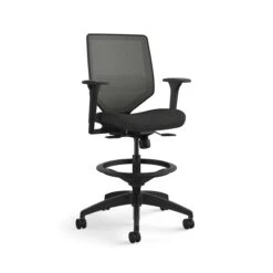HON Solve Mid-Back Task Stool | Charcoal 4-way Stretch Mesh Back | Adjustable Lumbar | Black Frame | Ink Seat Fabric