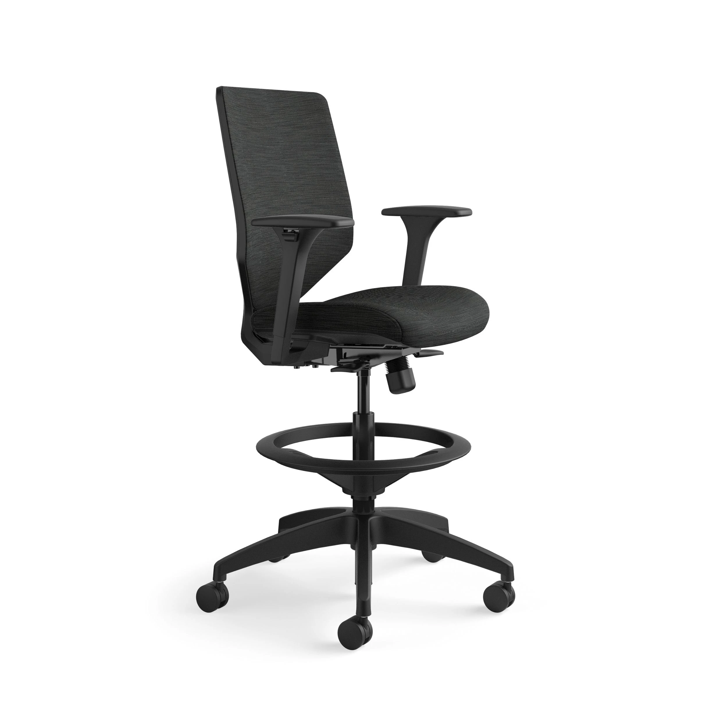 HON Solve Mid-Back Task Stool | Upholstered Charcoal ReActiv Back | Adjustable Lumbar | Black Frame | Ink Seat Fabric 6 HON Solve Mid-Back Task Stool | Upholstered Charcoal ReActiv Back | Adjustable Lumbar | Black Frame | Ink Seat Fabric - Image 4