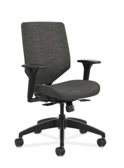 HON Solve Mid-Back Task Chair | Upholstered Charcoal ReActiv Back | Black Frame | Easy Assembly | Ink Seat Fabric