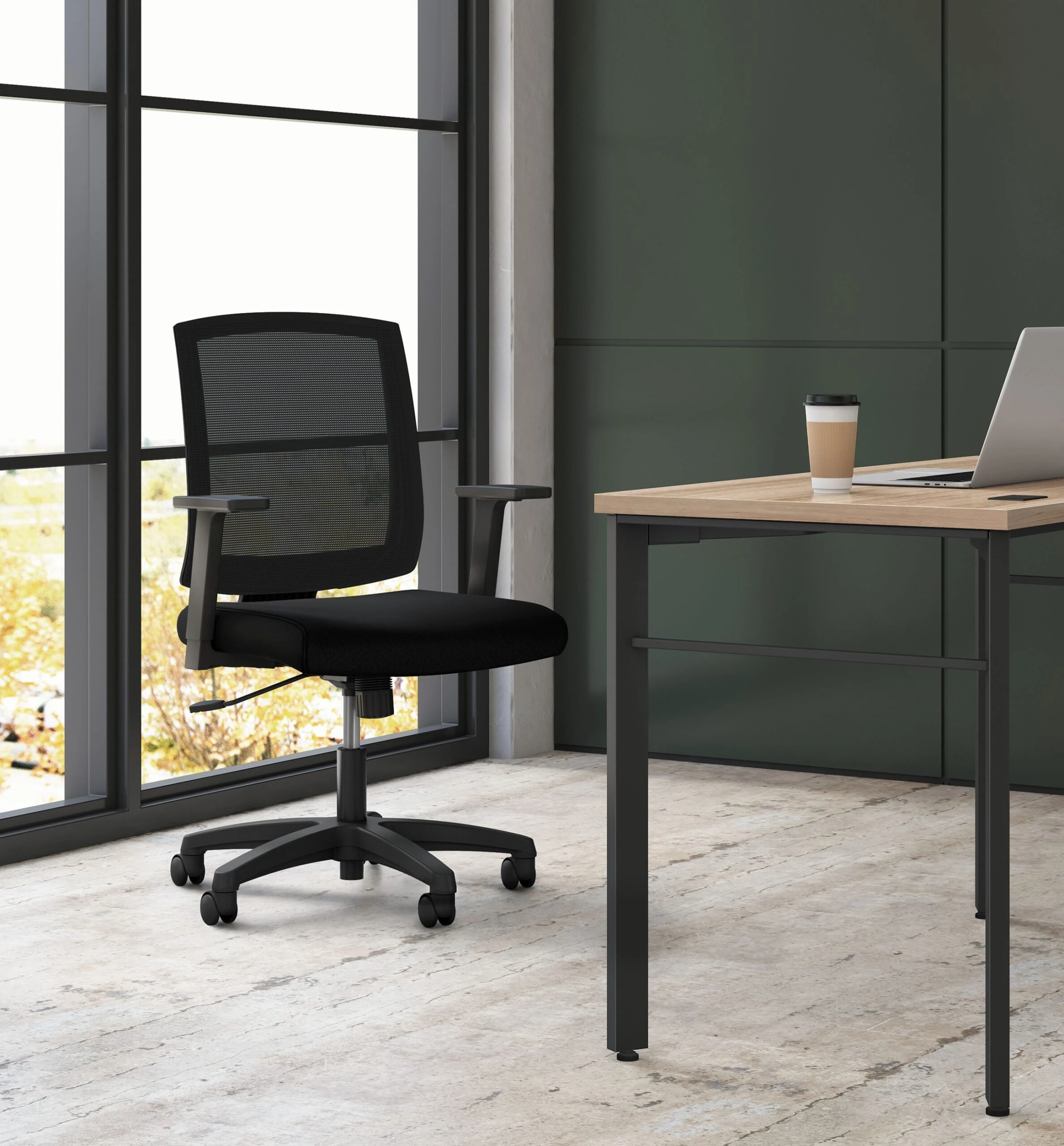HON Mesh Mid-Back Task Chair | Center-Tilt, Tension, Lock | Fixed Arms | Black Mesh | Black Fabric 4 HON Mesh Mid-Back Task Chair | Center-Tilt, Tension, Lock | Fixed Arms | Black Mesh | Black Fabric - Image 2