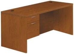 HON Valido Left Pedestal Desk | 1 Box / 1 File Drawer | 66"W | Satin Nickel Sweep Pull | Bourbon Cherry Finish
