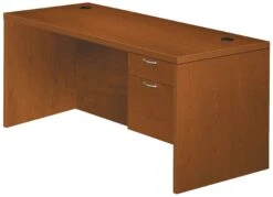 HON Valido Right Pedestal Desk | 1 Box / 1 File Drawer | 72"W | Brushed Brass Sweep Pull | Bourbon Cherry Finish