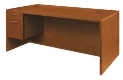 HON Valido Left Pedestal Desk | 1 Box / 1 File Drawer | 72"W | Satin Nickel Sweep Pull | Bourbon Cherry Finish