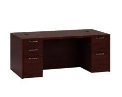 HON Valido Double Pedestal Desk | 2 Box / 3 File Drawers | 72"W | Satin Nickel Crescent Pull | Mahogany Finish