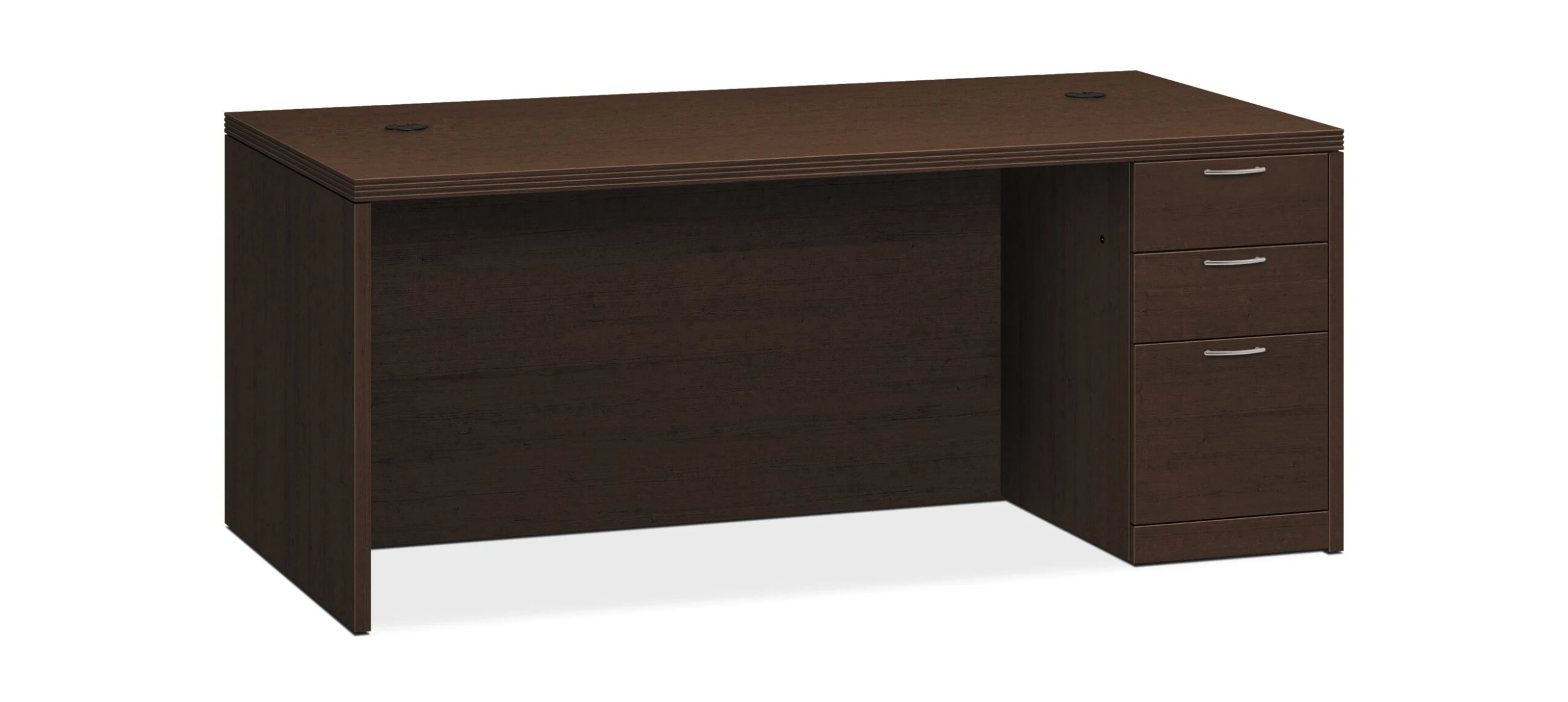HON Valido Right Pedestal Desk | 2 Box / 1 File Drawer | 72"W | Satin Nickel Sweep Pull | Mocha Finish 3 HON Valido Right Pedestal Desk | 2 Box / 1 File Drawer | 72"W | Satin Nickel Sweep Pull | Mocha Finish