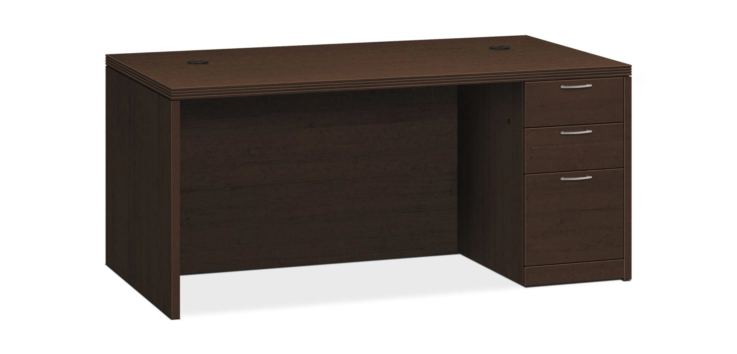 HON Valido Right Pedestal Desk | 2 Box / 1 File Drawer | 66"W | Satin Nickel Sweep Pull | Mocha Finish 3 HON Valido Right Pedestal Desk | 2 Box / 1 File Drawer | 66"W | Satin Nickel Sweep Pull | Mocha Finish