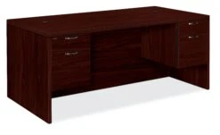 HON Valido Double Pedestal Desk | Bow Top | 2 Box / 2 File Drawers | 72"W | Satin Nickel Crescent Pull | Mahogany Finish