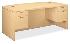 HON Valido Double Pedestal Desk | Bow Top | 2 Box / 2 File Drawers | 72"W | Satin Nickel Crescent Pull | Natural Maple Finish
