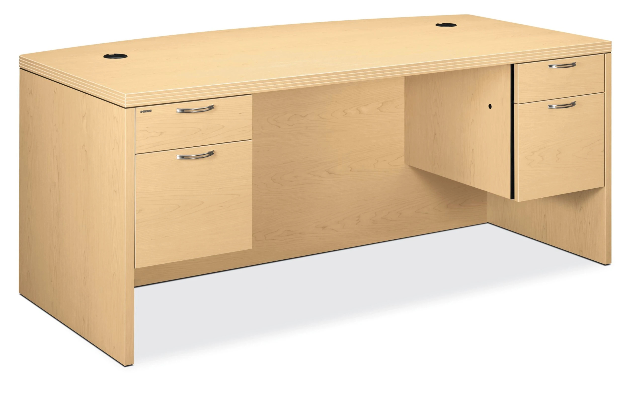 HON Valido Double Pedestal Desk | Bow Top | 2 Box / 2 File Drawers | 72"W | Satin Nickel Crescent Pull | Natural Maple Finish 3 HON Valido Double Pedestal Desk | Bow Top | 2 Box / 2 File Drawers | 72"W | Satin Nickel Crescent Pull | Natural Maple Finish