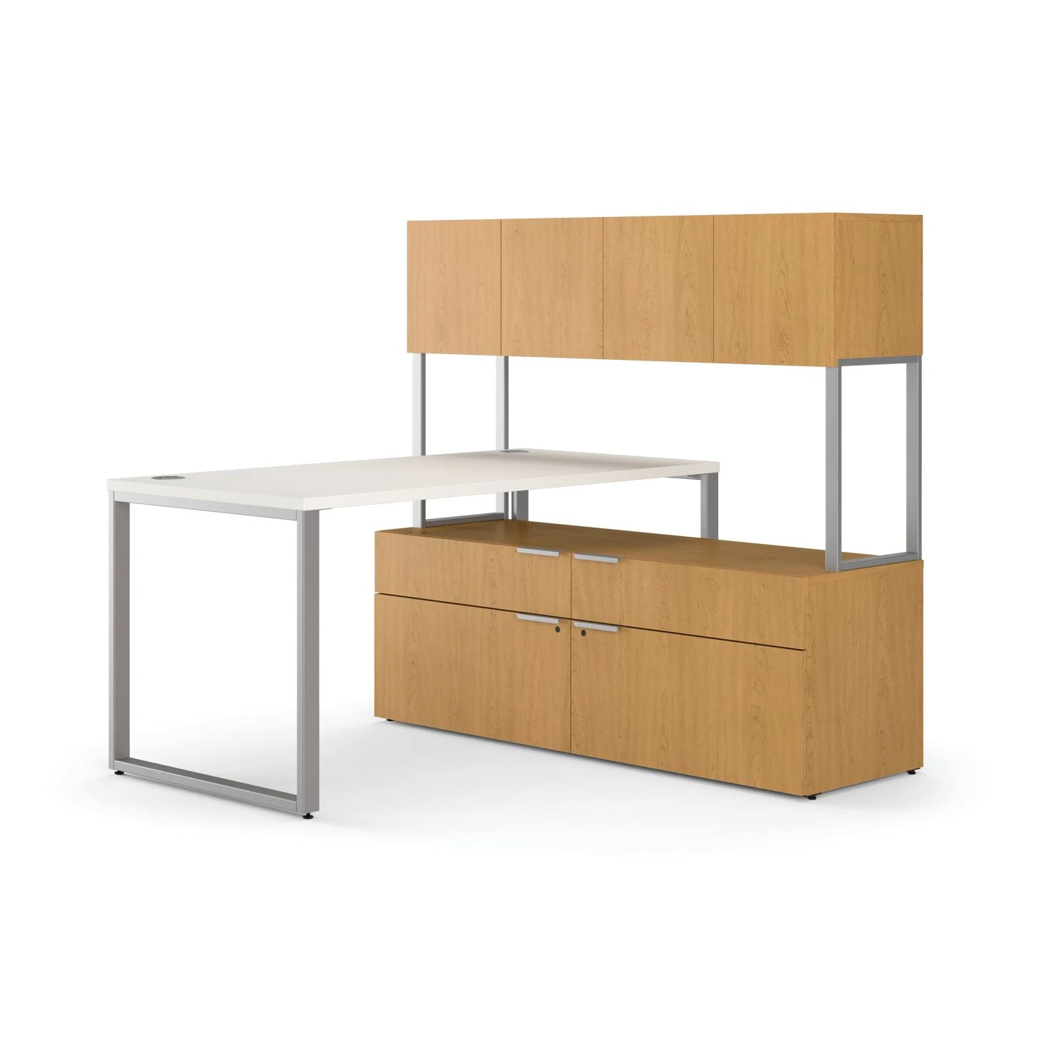 HON Voi Compact L-Workstation | Desk, Low Credenza, Hutch | 60"W X 60"D | Platinum / Silver Mesh / Harvest Finish 3 HON Voi Compact L-Workstation | Desk, Low Credenza, Hutch | 60"W X 60"D | Platinum / Silver Mesh / Harvest Finish