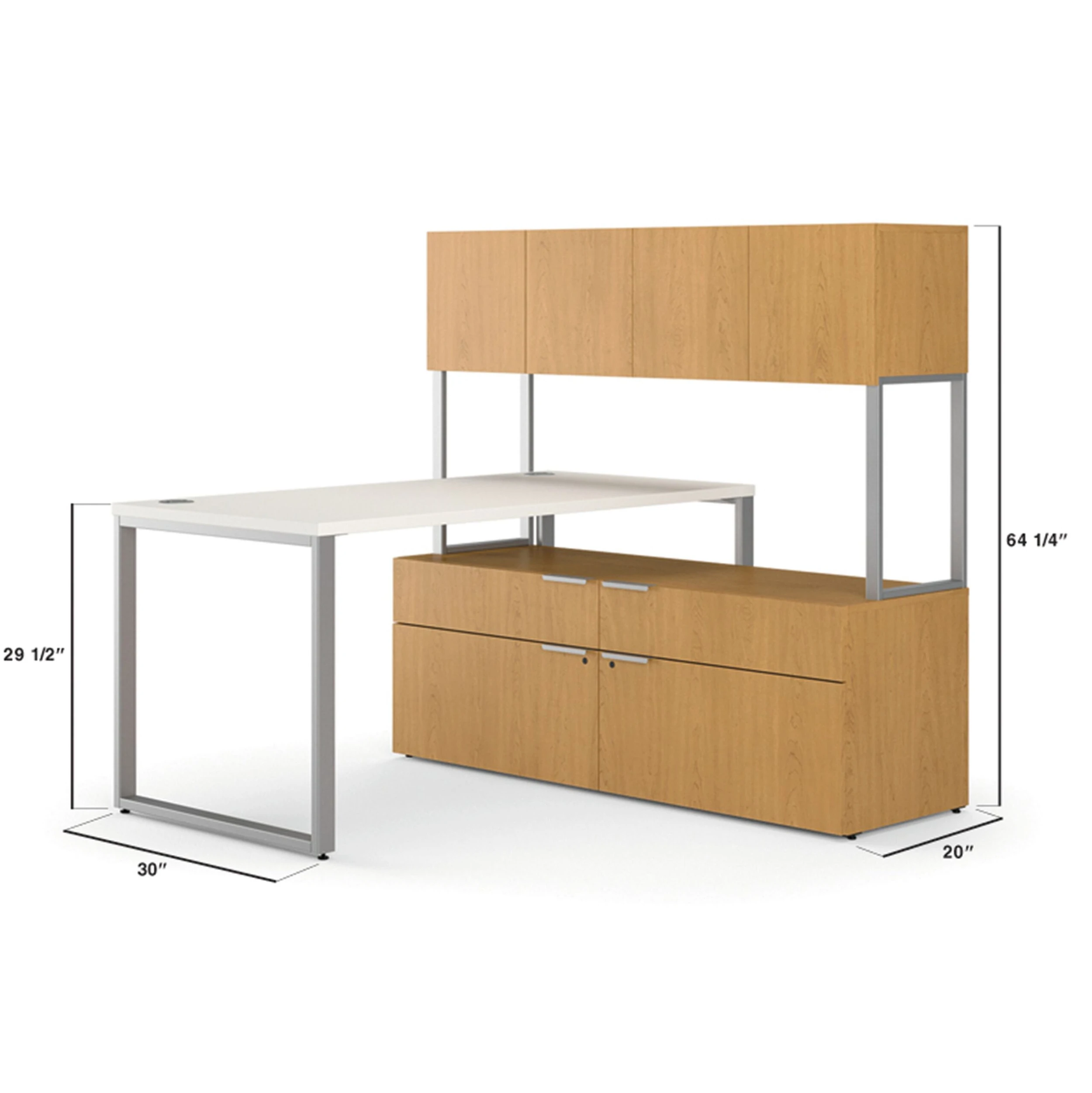 HON Voi Compact L-Workstation | Desk, Low Credenza, Hutch | 60"W X 60"D | Platinum / Silver Mesh / Harvest Finish 4 HON Voi Compact L-Workstation | Desk, Low Credenza, Hutch | 60"W X 60"D | Platinum / Silver Mesh / Harvest Finish - Image 2