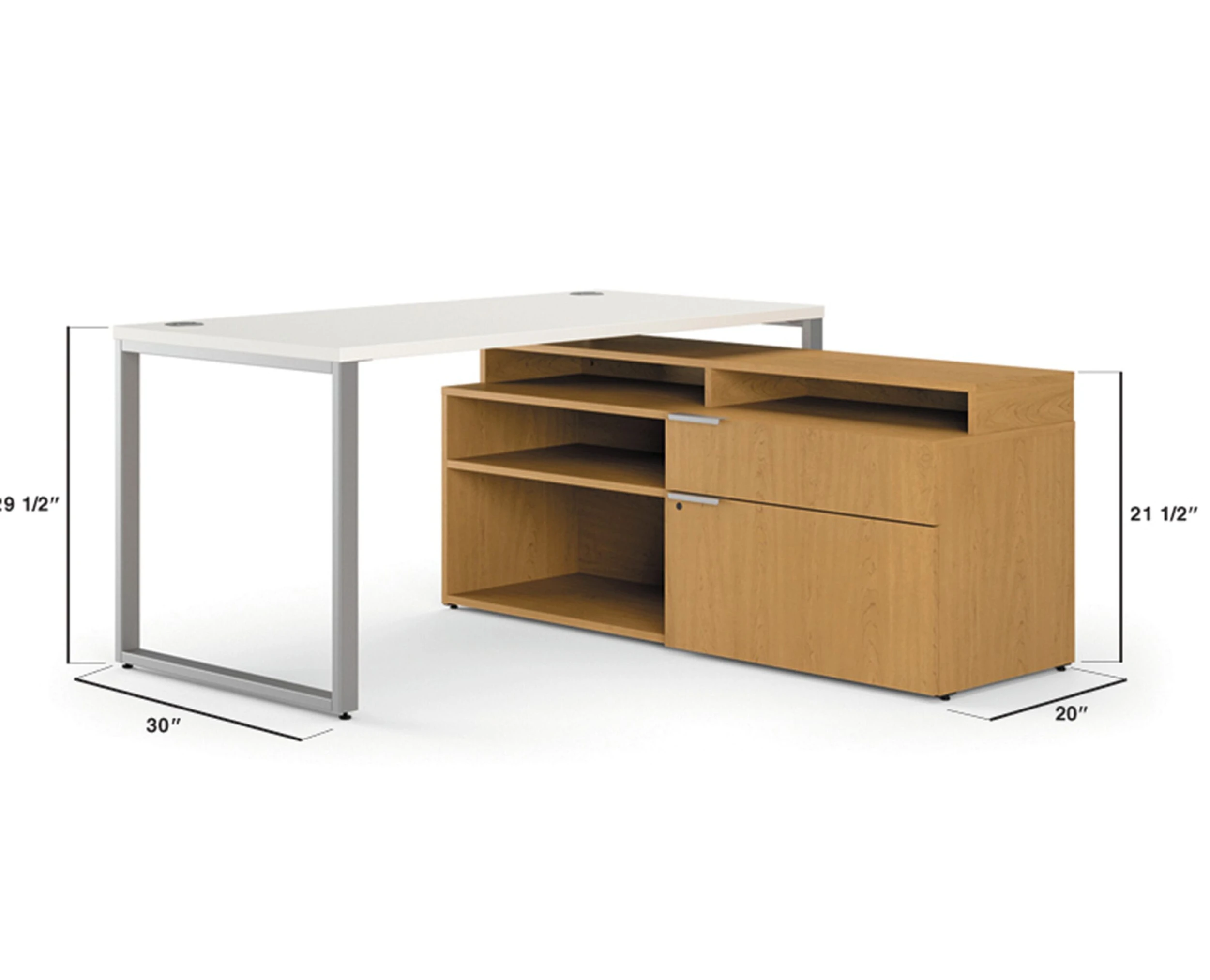 HON Voi Compact L-Workstation | Desk, Low Credenza, Layering Shelf | 60"W X 60"D | Platinum / Silver Mesh / Harvest Finish 4 HON Voi Compact L-Workstation | Desk, Low Credenza, Layering Shelf | 60"W X 60"D | Platinum / Silver Mesh / Harvest Finish - Image 2