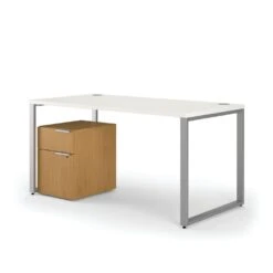 HON Voi Compact Workstation | Desk, Mobile Ped | 60"W X 60"D | Platinum / Silver Mesh / Harvest Finish