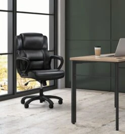 Sadie Mid-Back Executive Chair | Fixed Padded Arms | Black Leather 15 Sadie Mid-Back Executive Chair | Fixed Padded Arms | Black Leather -Hon Store Sadie SadieChairs HVST305 500 001