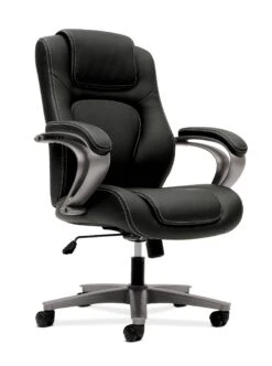 HON Mid-Back Chair | Center-Tilt | Fixed Arms | Black Vinyl | Silver Frame